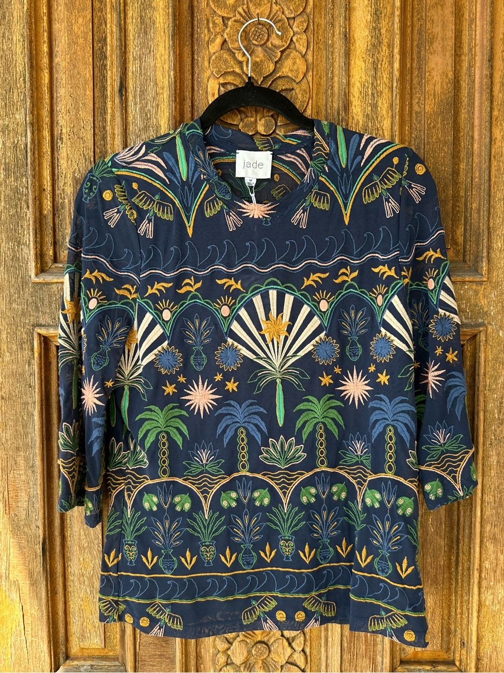 NWT Johnny Was Jade Kaia Mesh Tee Del Mar Blue Size Medium - Picture 3 of 8